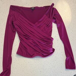 Express Fuchsia Draped Long Sleeve Blouse